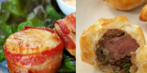 Appetizer Combo - Bacon Wrapped Scallops and Beef Wellington